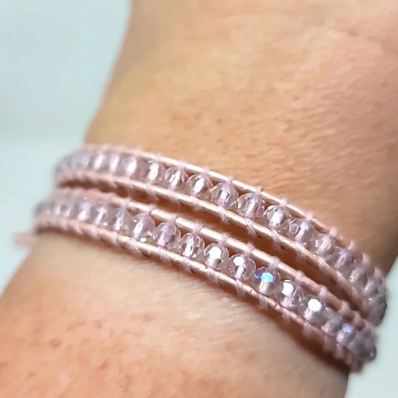 Victoria Emerson Light Pink Leather And Beaded Wrap Bracelet - Picture 1 of 7